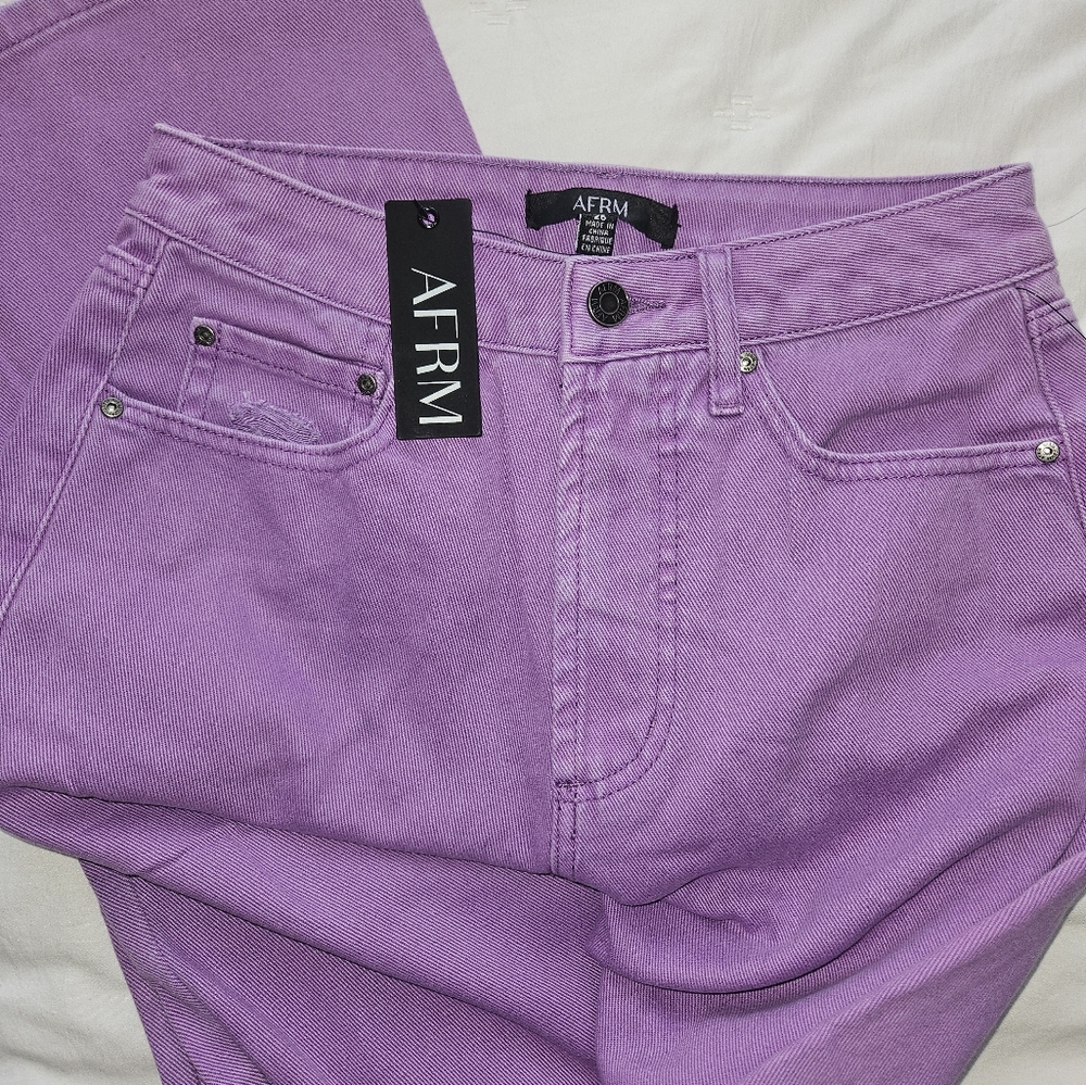AFRM Purple Distressed Straight Leg Jeans NWT - Picture 1 of 5